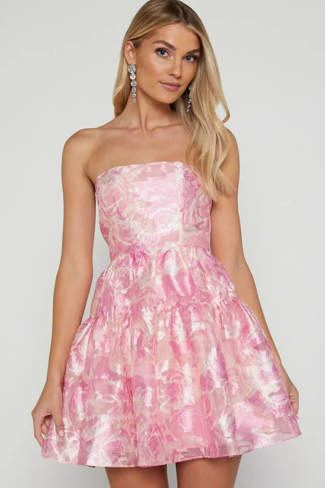 Lettie Mini Dress 8211 Strapless Tiered Hem Dress In Pink Women Showpo Curve Clothes