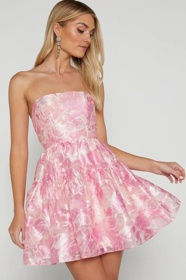 Lettie Mini Dress 8211 Strapless Tiered Hem Dress In Pink Women Showpo Curve Clothes