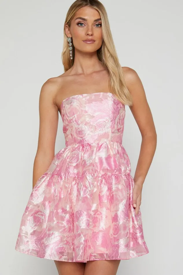 Lettie Mini Dress 8211 Strapless Tiered Hem Dress In Pink Women Showpo Curve Clothes