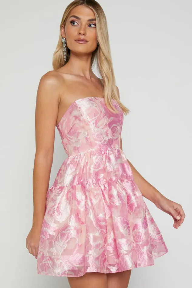 Lettie Mini Dress 8211 Strapless Tiered Hem Dress In Pink Women Showpo Curve Clothes