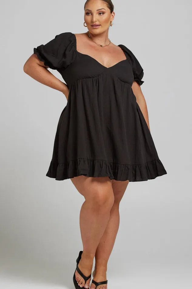 Levana Mini Dress 8211 Empire Waist Puff Sleeve Dress In Black Women Showpo Dresses