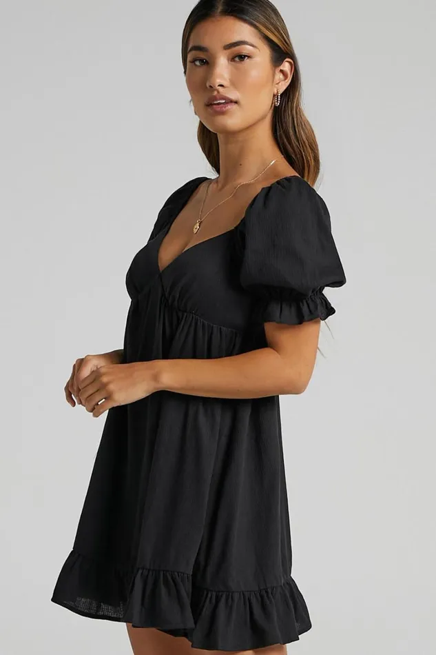 Levana Mini Dress 8211 Empire Waist Puff Sleeve Dress In Black Women Showpo Dresses
