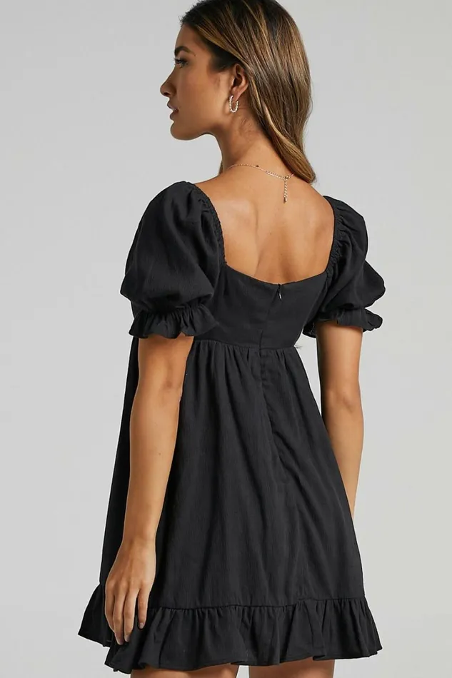 Levana Mini Dress 8211 Empire Waist Puff Sleeve Dress In Black Women Showpo Dresses