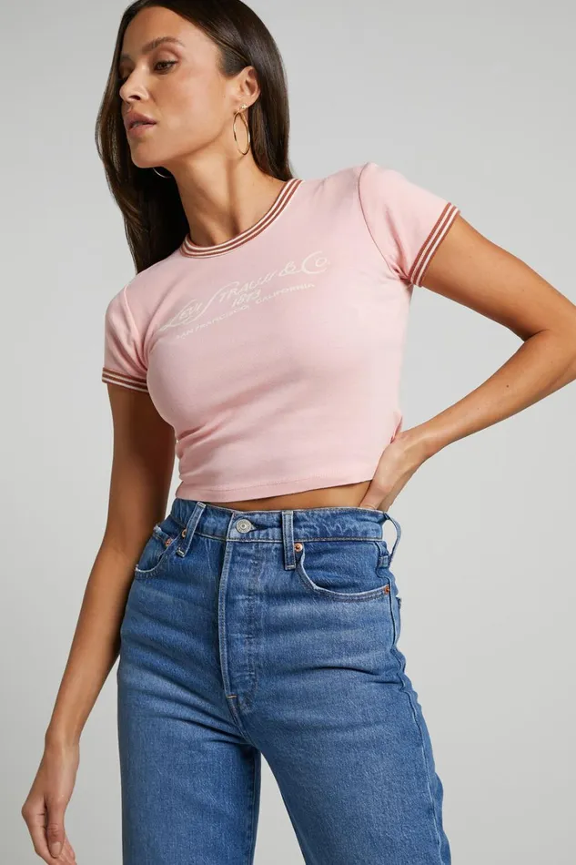 Levi039s 8211 GRAPHIC RINGER MINI TEE In Country Club Script Quartz Women Showpo Tops
