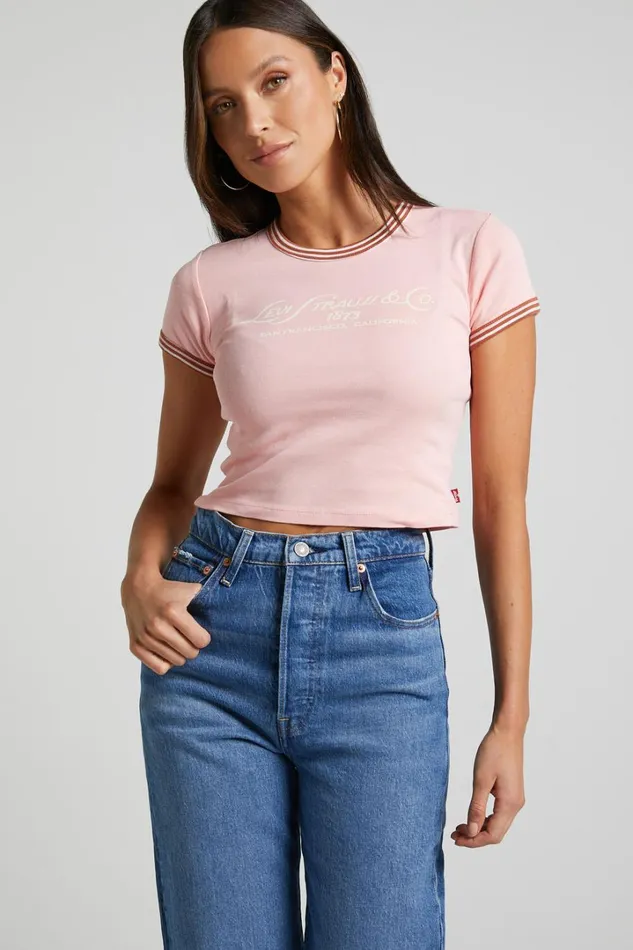 Levi039s 8211 GRAPHIC RINGER MINI TEE In Country Club Script Quartz Women Showpo Tops