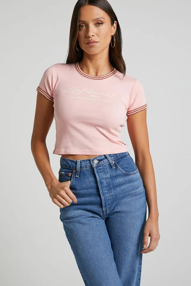 Levi039s 8211 GRAPHIC RINGER MINI TEE In Country Club Script Quartz Women Showpo Tops