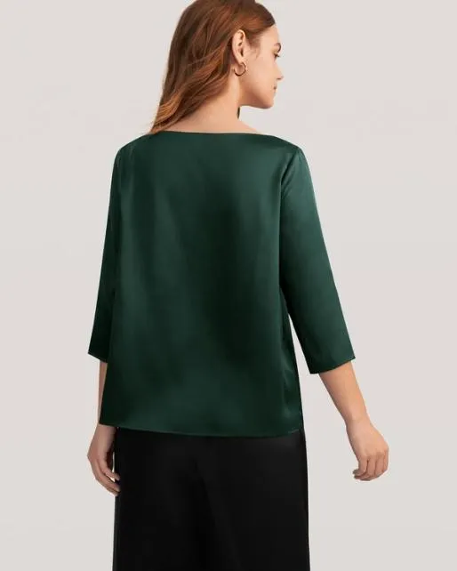 Lilysilk 34 Sleeve Boat Neck Silk Blouse Women Tops