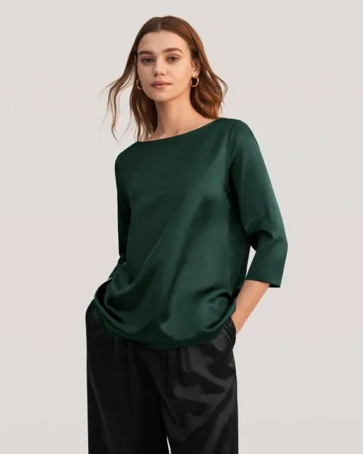 Lilysilk 34 Sleeve Boat Neck Silk Blouse Women Tops