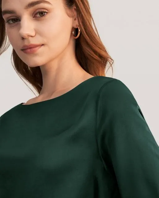 Lilysilk 34 Sleeve Boat Neck Silk Blouse Women Tops