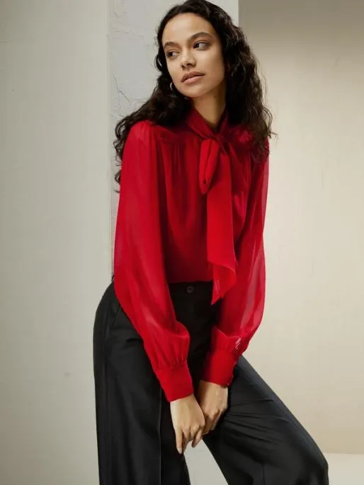 Lilysilk Bow Tie Silk Jasmine Blouse Women Blouses Shirts