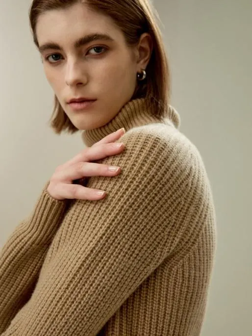 Lilysilk Cashmere Textured Turtleneck Sweater Women Knitwear