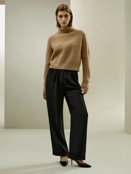 Lilysilk Cashmere Textured Turtleneck Sweater Women Knitwear