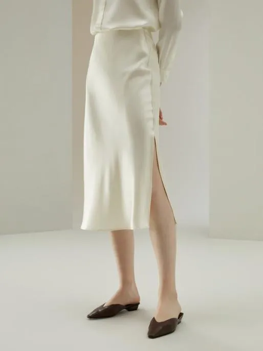 Lilysilk Chic And Elegant Minimalist Aesthetic Silk Poppy Skirt With Side Slit Women Bottoms