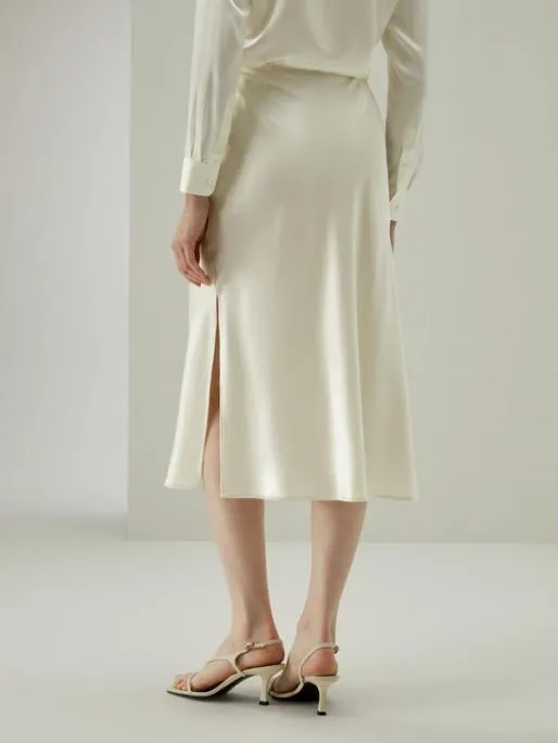 Lilysilk Chic And Elegant Minimalist Aesthetic Silk Poppy Skirt With Side Slit Women Bottoms