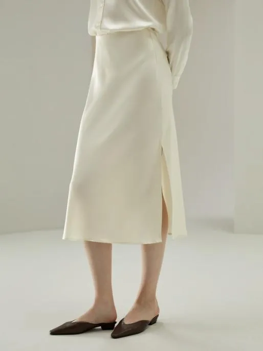 Lilysilk Chic And Elegant Minimalist Aesthetic Silk Poppy Skirt With Side Slit Women Bottoms