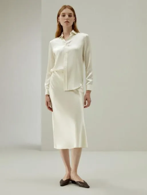 Lilysilk Chic And Elegant Minimalist Aesthetic Silk Poppy Skirt With Side Slit Women Bottoms