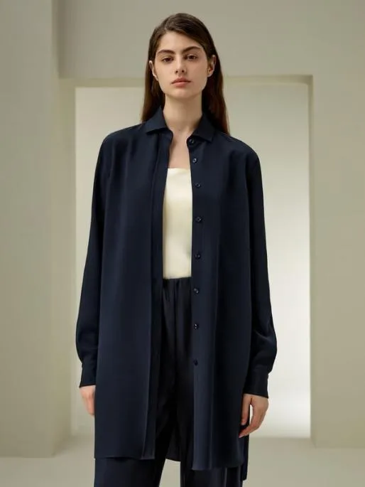 Lilysilk Classic Longline Silk Shirt Women Blouses Shirts