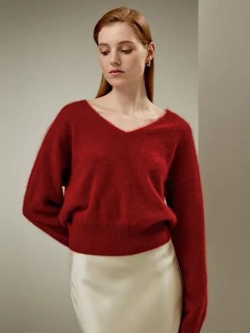 Lilysilk Cropped VNeck Cashmere Sweater Women Knitwear