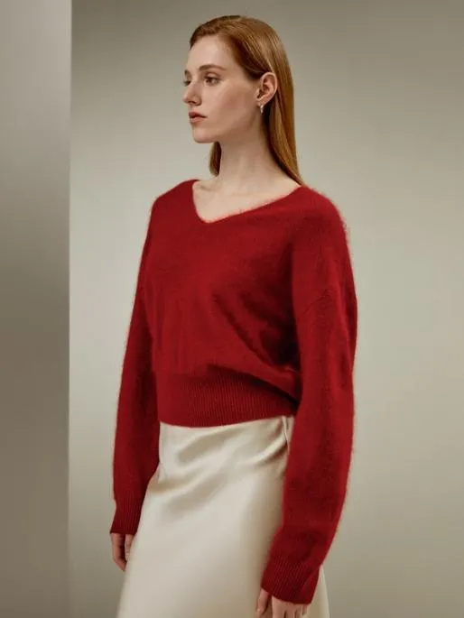 Lilysilk Cropped VNeck Cashmere Sweater Women Knitwear