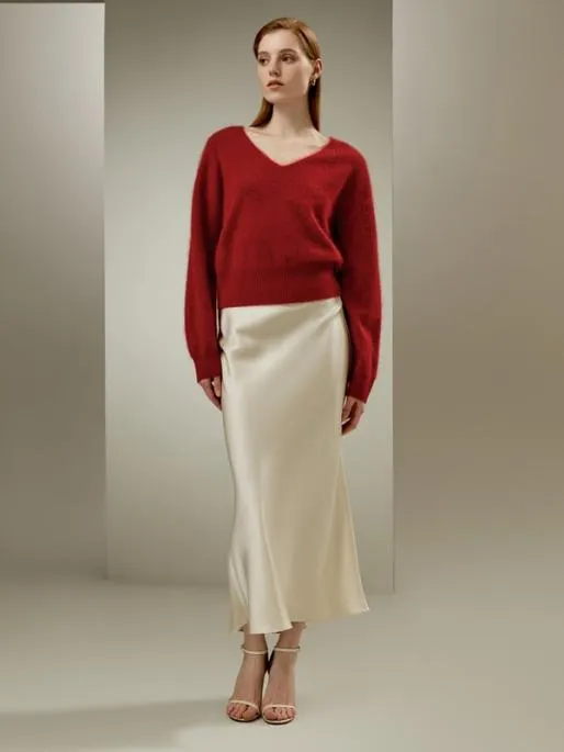 Lilysilk Cropped VNeck Cashmere Sweater Women Knitwear