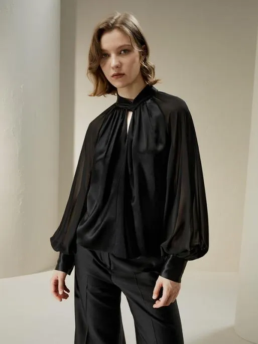 Lilysilk Evelyn Silk Blouse With SemiSheer Sleeves Women Blouses Shirts