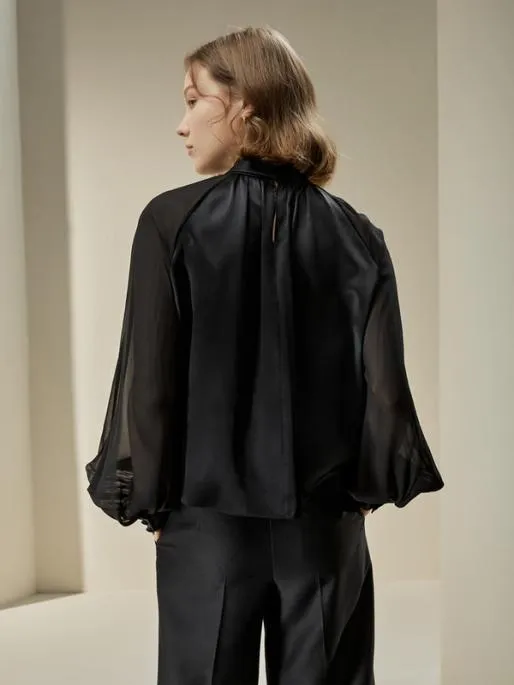 Lilysilk Evelyn Silk Blouse With SemiSheer Sleeves Women Blouses Shirts