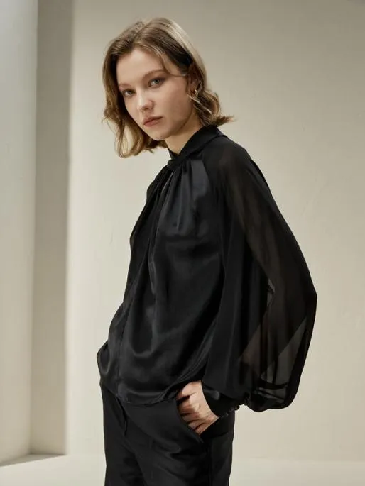Lilysilk Evelyn Silk Blouse With SemiSheer Sleeves Women Blouses Shirts