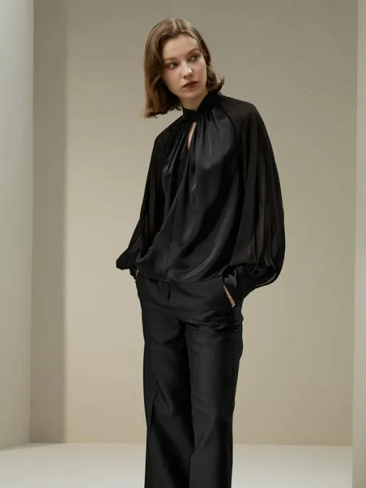 Lilysilk Evelyn Silk Blouse With SemiSheer Sleeves Women Blouses Shirts