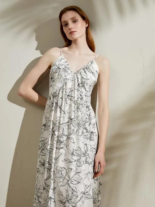 Lilysilk Floral Pattern VNeck Sleeveless Silk Dress 100 Mulberry Silk Women Jumpsuits Dresses