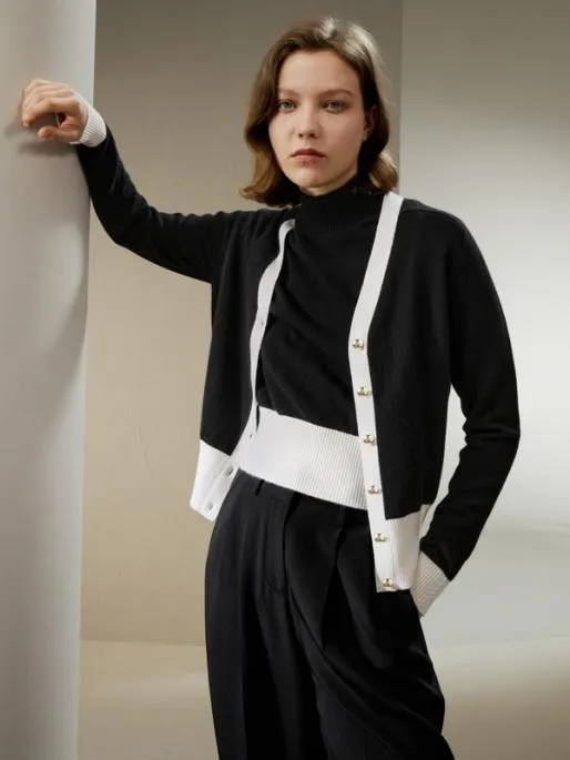 Lilysilk Gemini Cashmere Cardigan With Contrasting Hem Women Knitwear