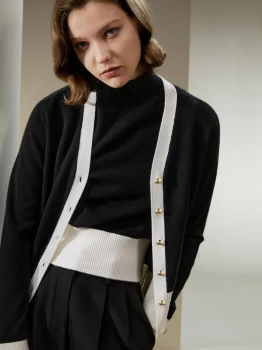 Lilysilk Gemini Cashmere Cardigan With Contrasting Hem Women Knitwear