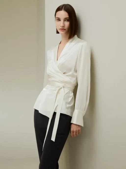 Lilysilk LILYSILK X NATASHA Silk Wrap Blouse Women Blouses Shirts