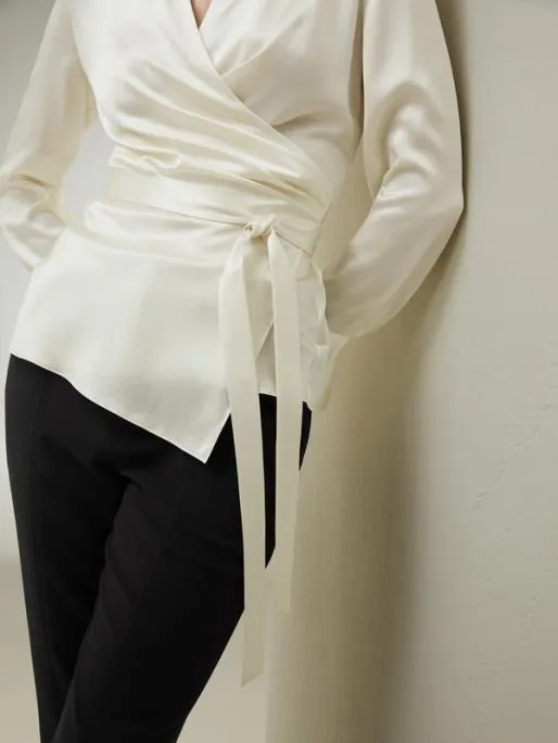 Lilysilk LILYSILK X NATASHA Silk Wrap Blouse Women Blouses Shirts