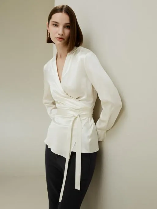 Lilysilk LILYSILK X NATASHA Silk Wrap Blouse Women Blouses Shirts