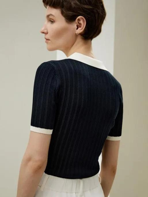 Lilysilk Machine Washable V Neck Ribbed Silk Knit Top Tee Women Tops