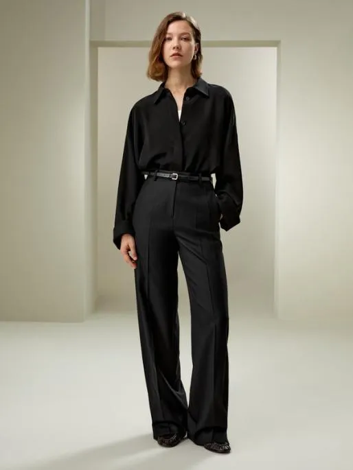 Lilysilk Machine Washable Wool Silk Blend Straight Leg Pants Women Bottoms