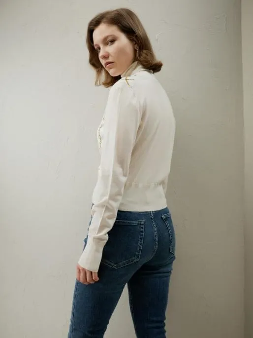 Lilysilk Merino Wool Cardigan With Louisville Silk Front Women Knitwear