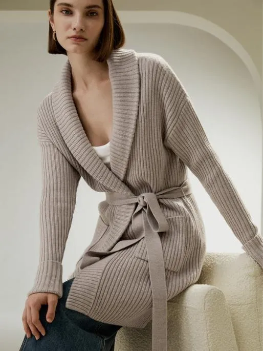 Lilysilk Merino Wool Shawl Collar Cardigan Women Jumpsuits Knitwear