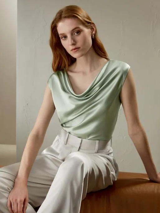 Lilysilk Minimalist Design Cowlneck Sleeveless Blouse MustHave Silk Tops Women Tops