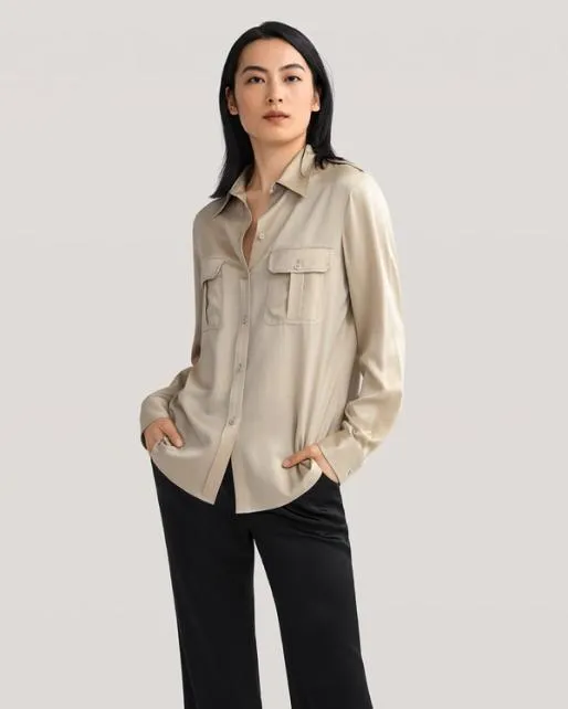 Lilysilk Sandwashed Silk Shirt With Epaulettes Women Blouses Shirts