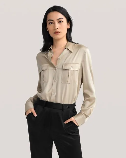 Lilysilk Sandwashed Silk Shirt With Epaulettes Women Blouses Shirts
