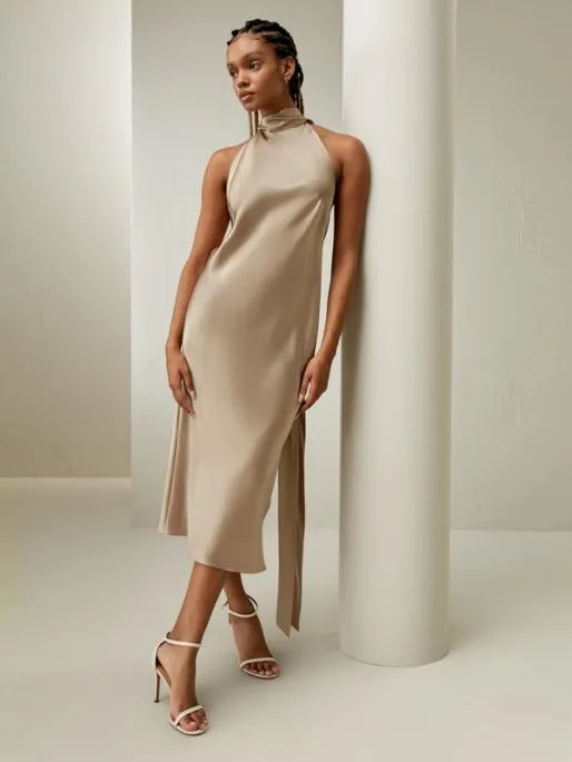 Lilysilk Satin Halter Midi Dress 8211 Elegant And Versatile Clothing For All Occasions Women Jumpsuits Dresses