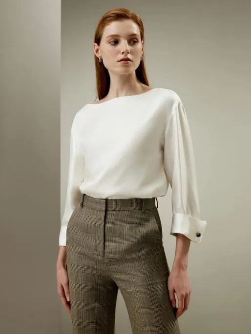 Lilysilk Silk Twill Blouse With Boat Neckline Women Blouses Shirts