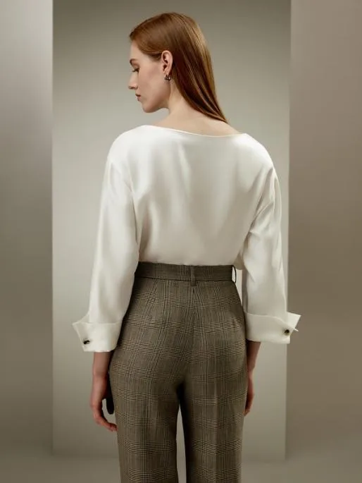 Lilysilk Silk Twill Blouse With Boat Neckline Women Blouses Shirts