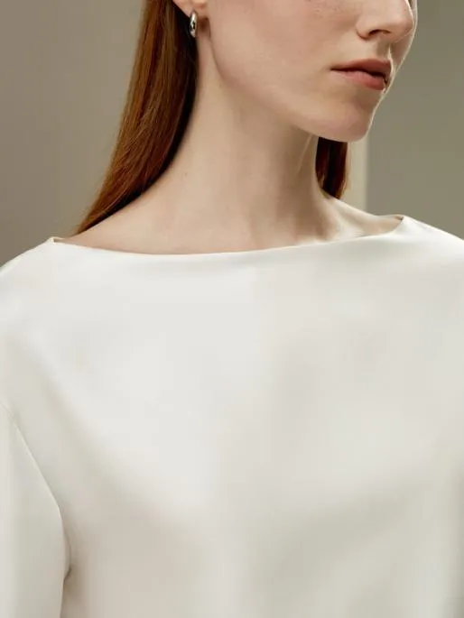 Lilysilk Silk Twill Blouse With Boat Neckline Women Blouses Shirts