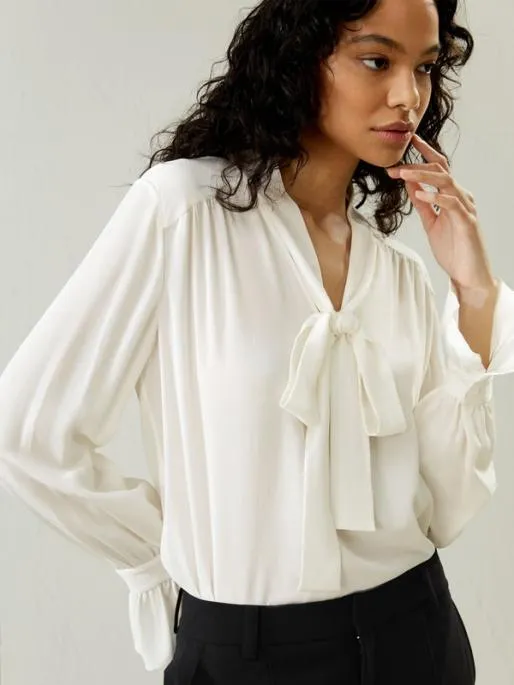 Lilysilk Silk Vneck Ribbon Blouse Women Blouses Shirts