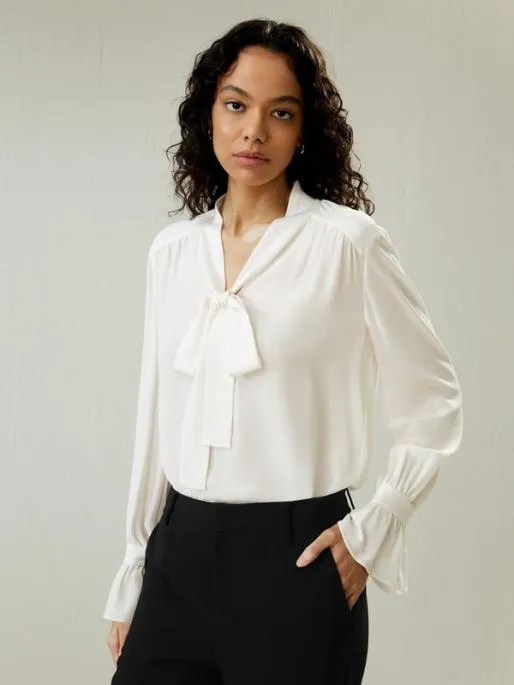 Lilysilk Silk Vneck Ribbon Blouse Women Blouses Shirts