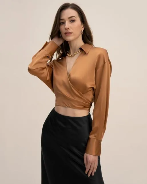 Lilysilk Womenx27s Pure 100 Silk Wrapover Shirt Crop Top Women Blouses Shirts