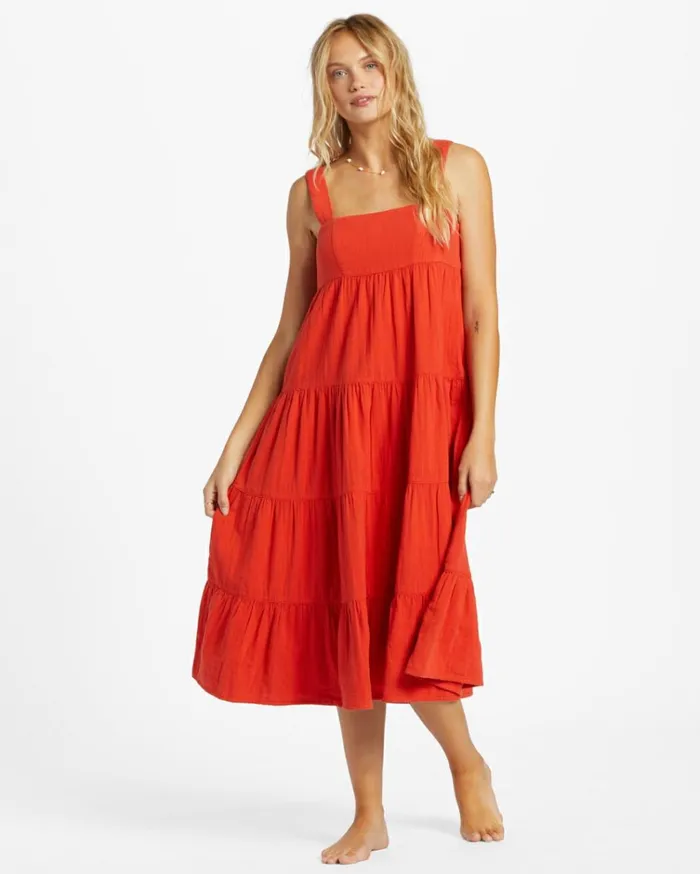 Linda Midi Dress Red Aloha Women Billabong Midi Dresses