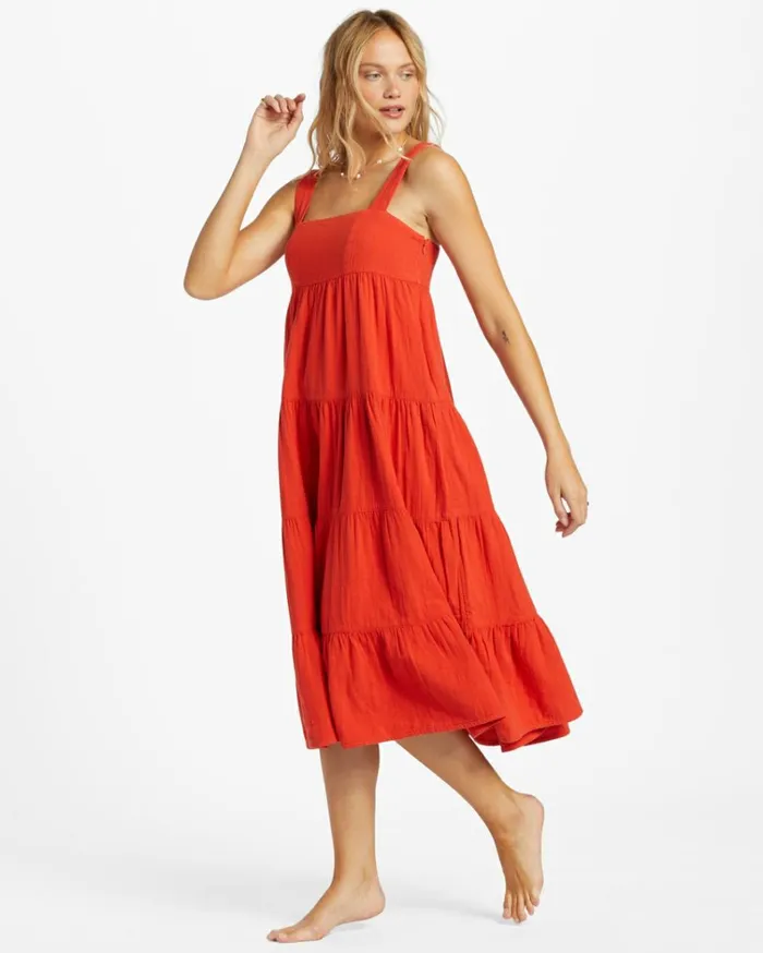Linda Midi Dress Red Aloha Women Billabong Midi Dresses